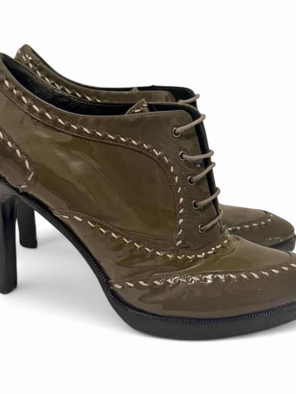 Bottega Veneta Olive Patent Leather Lace-Up Heeled Oxfords